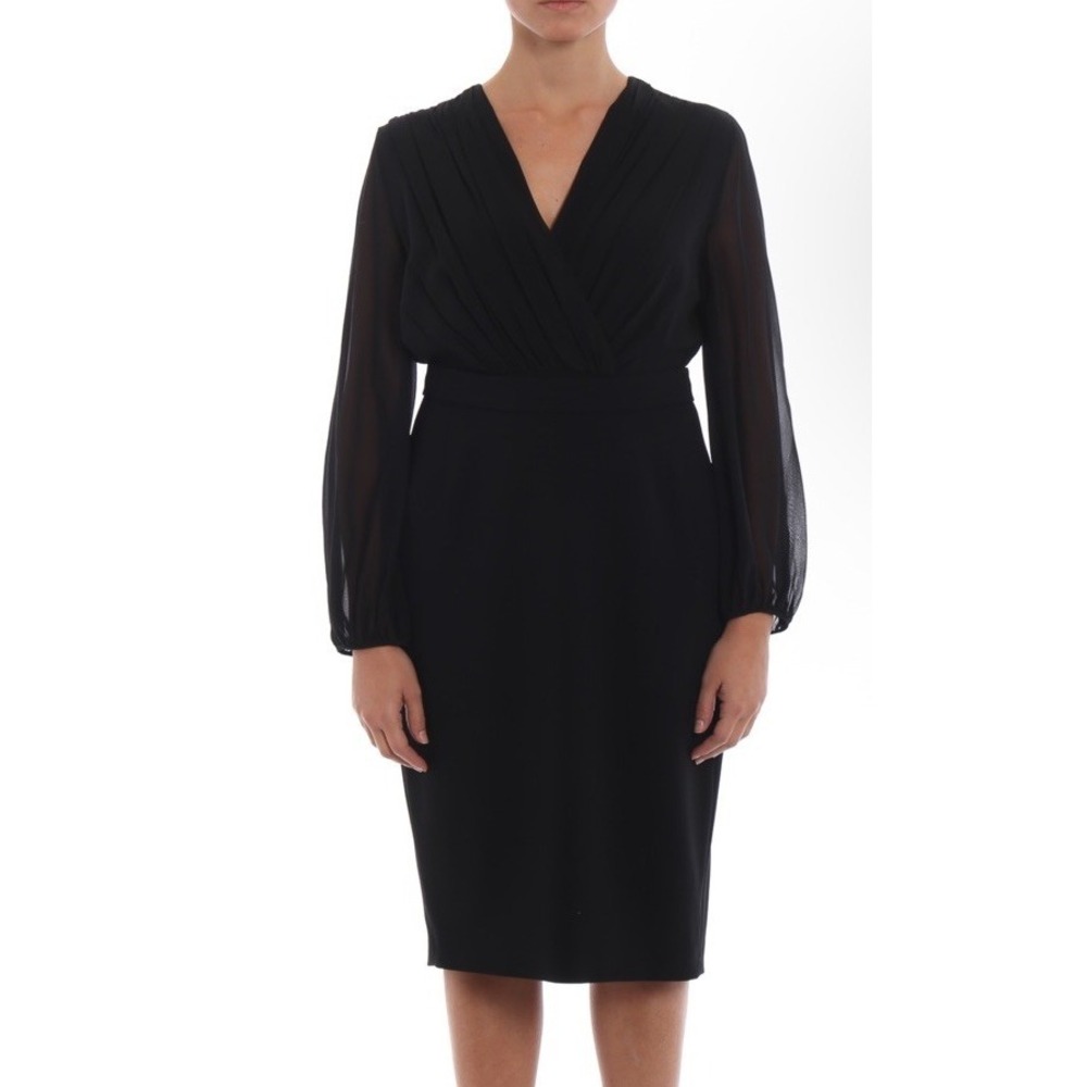 Max Mara Studio Sze 8 Juanita Crossover Pleat Pencil Dress Georgette Silk Black‎